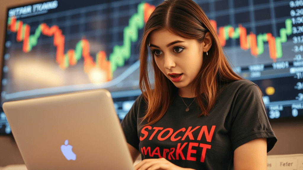 woman suprised, stock market theme